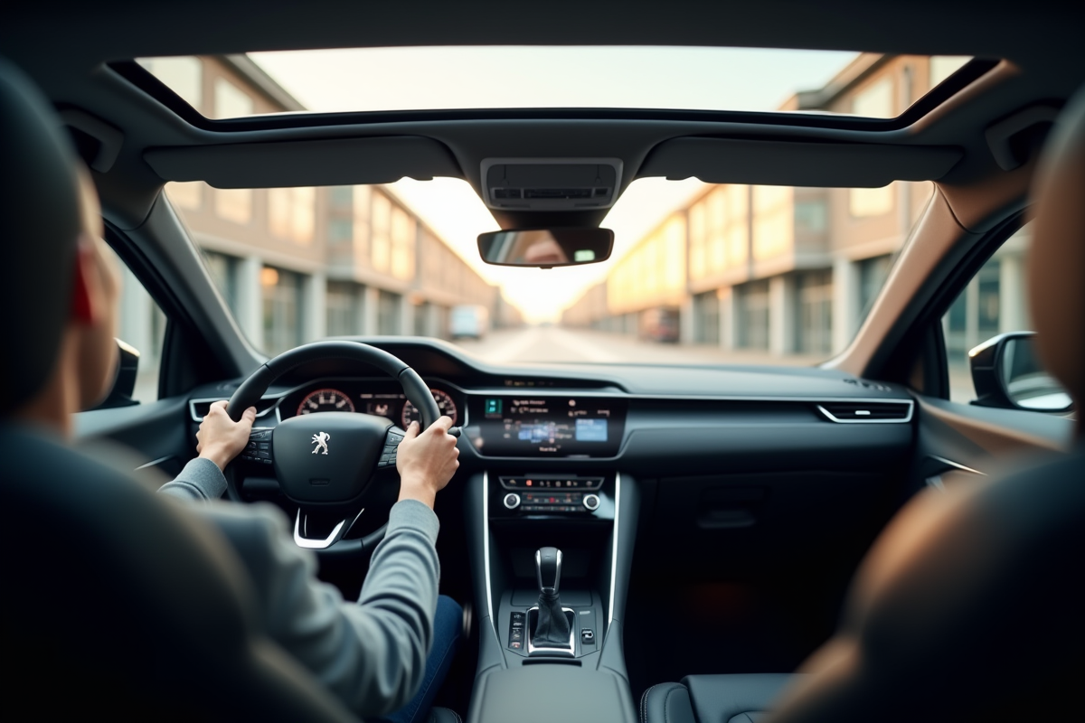 Conducteur dans une Peugeot 308 SW moderne intérieur lumineux