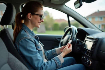 Femme mettant à jour le GPS dans une Citroën C3 Picasso
