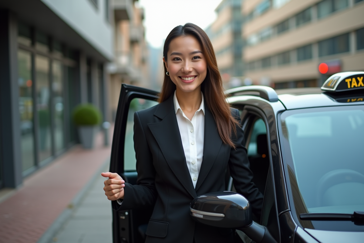 Jeune femme taxi saluant un passager dans la rue