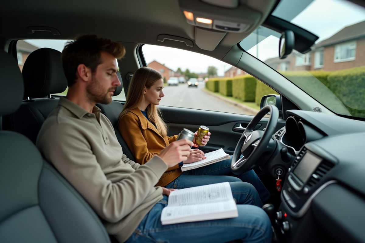 Homme d'âge moyen et adolescente dans une voiture en suburbia