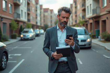 Homme d'affaires inquiet devant sa place de parking vide