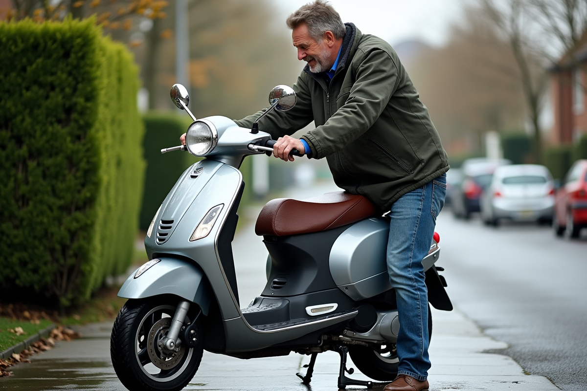 Homme moyenâgeux lavant un scooter 125cc dans la cour
