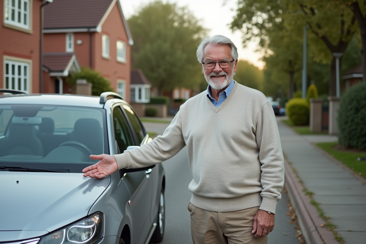 Homme retraité avec voiture d