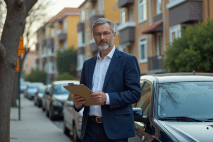 Homme d'âge moyen en costume dans une rue urbaine