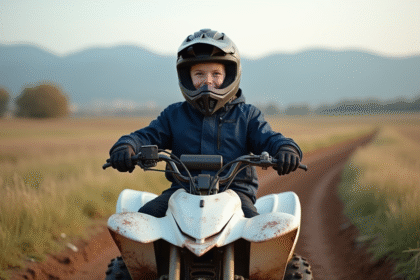 Jeune garçon en équipement de moto quad en pleine nature