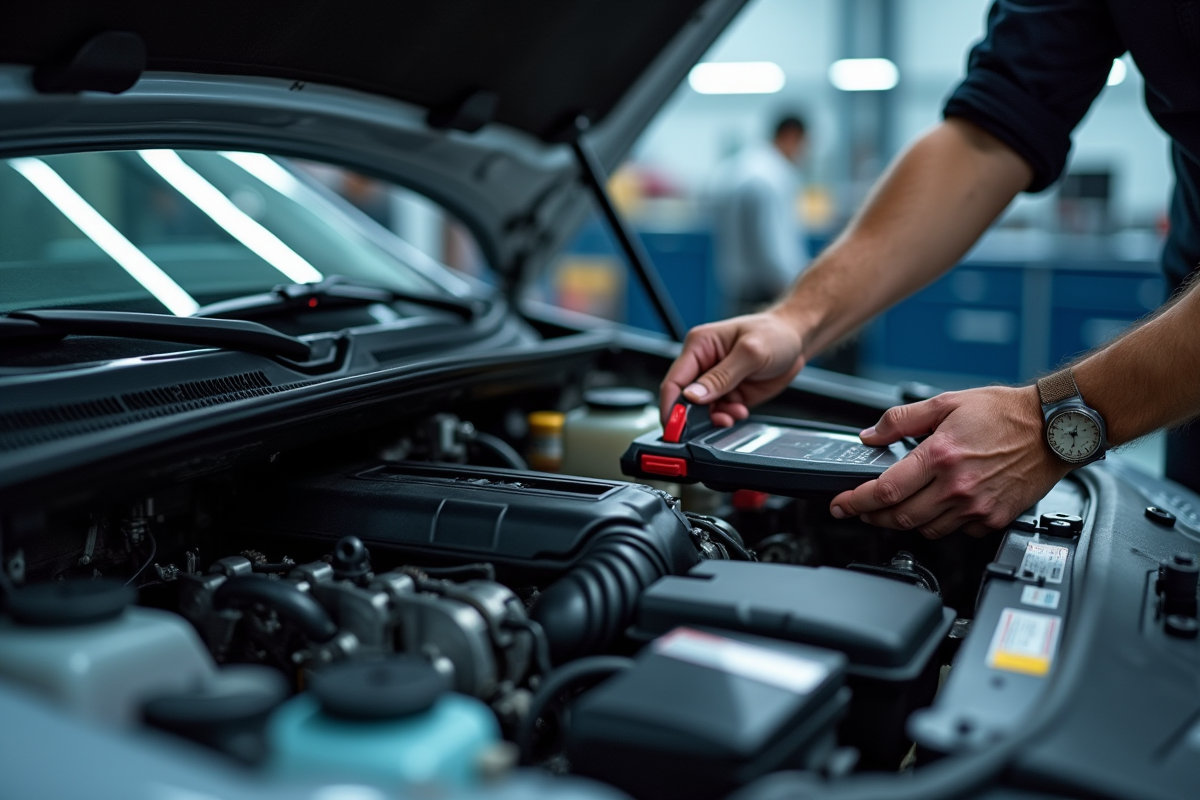 Moteur de voiture propre examiné par un mécanicien dans un garage moderne