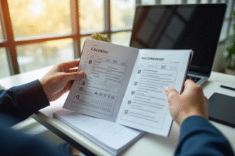 Personne tenant carte grise et calendrier sur bureau lumineux