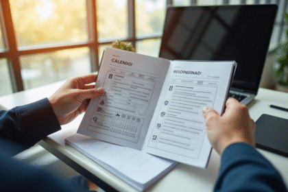 Personne tenant carte grise et calendrier sur bureau lumineux