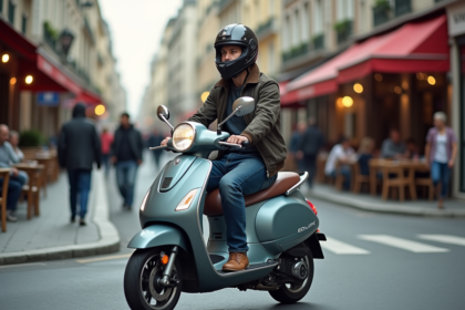 Homme en ville sur un scooter 125cc dynamique