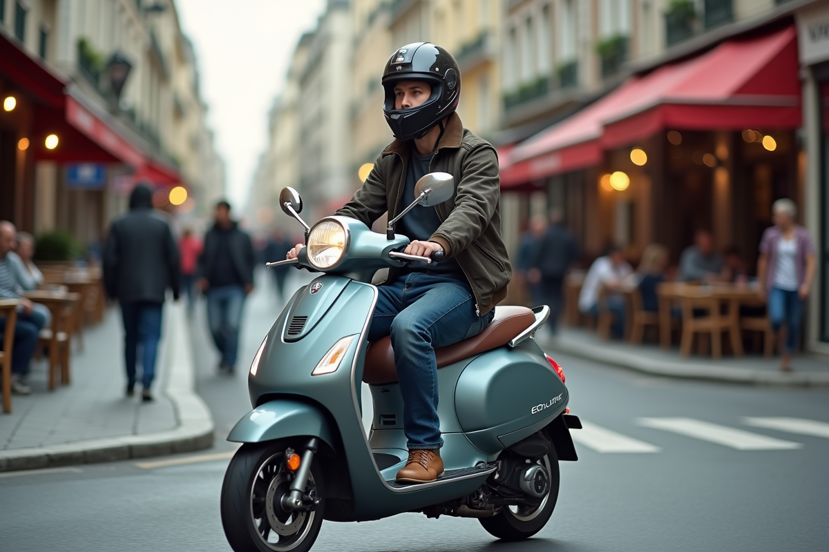 Homme en ville sur un scooter 125cc dynamique