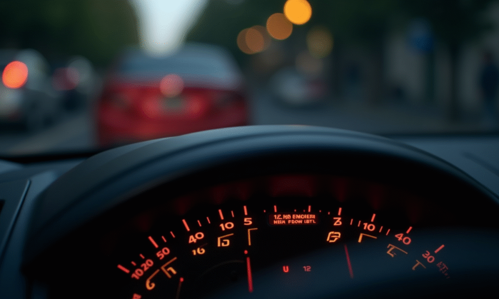 Tableau de bord de voiture avec voyant moteur allumé