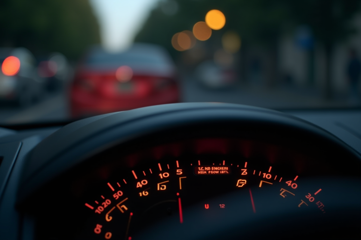 Tableau de bord de voiture avec voyant moteur allumé